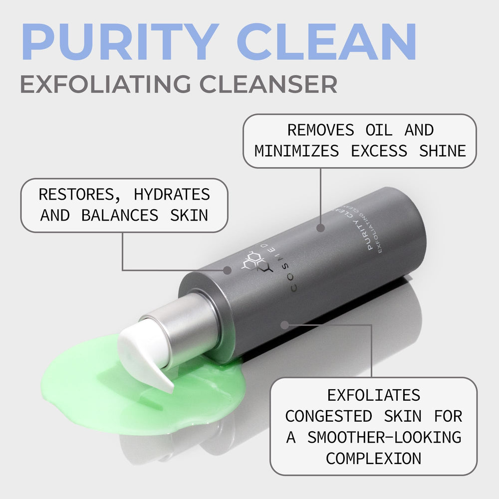 COSMEDIX pump dispenser detail highlighting convenient application and controlled use