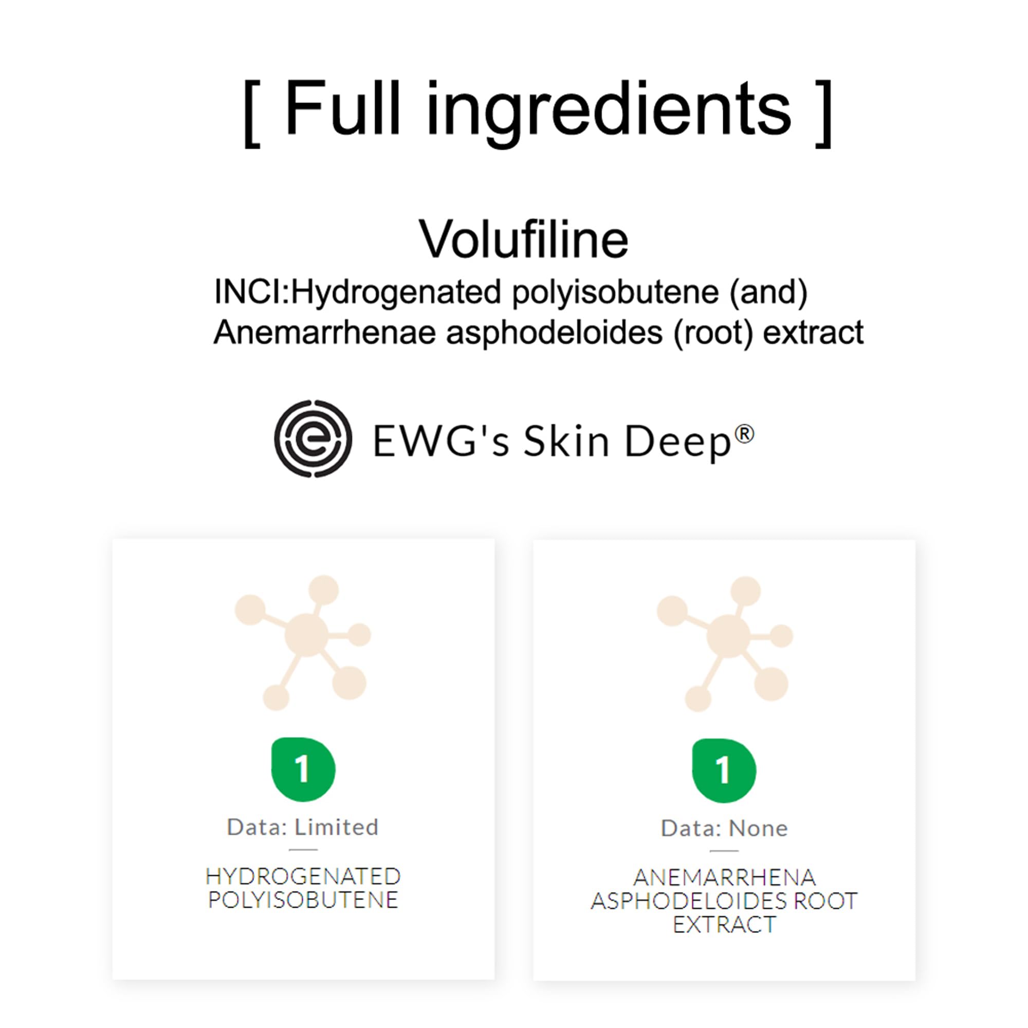 COSMETIC BOOSTERS Volufiline ingredient label close-up for transparency benefit