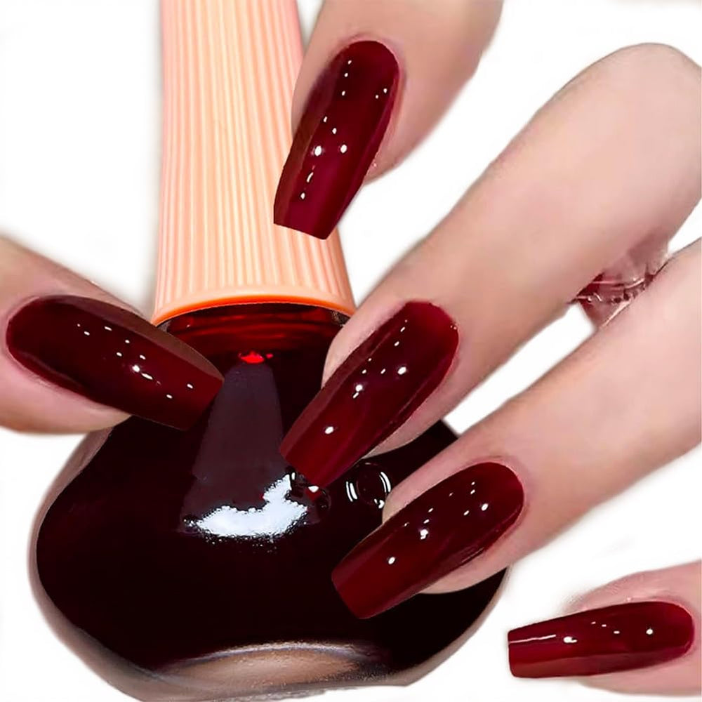 COSMOO bottle front cherry red showing bold color and glossy finish benefit