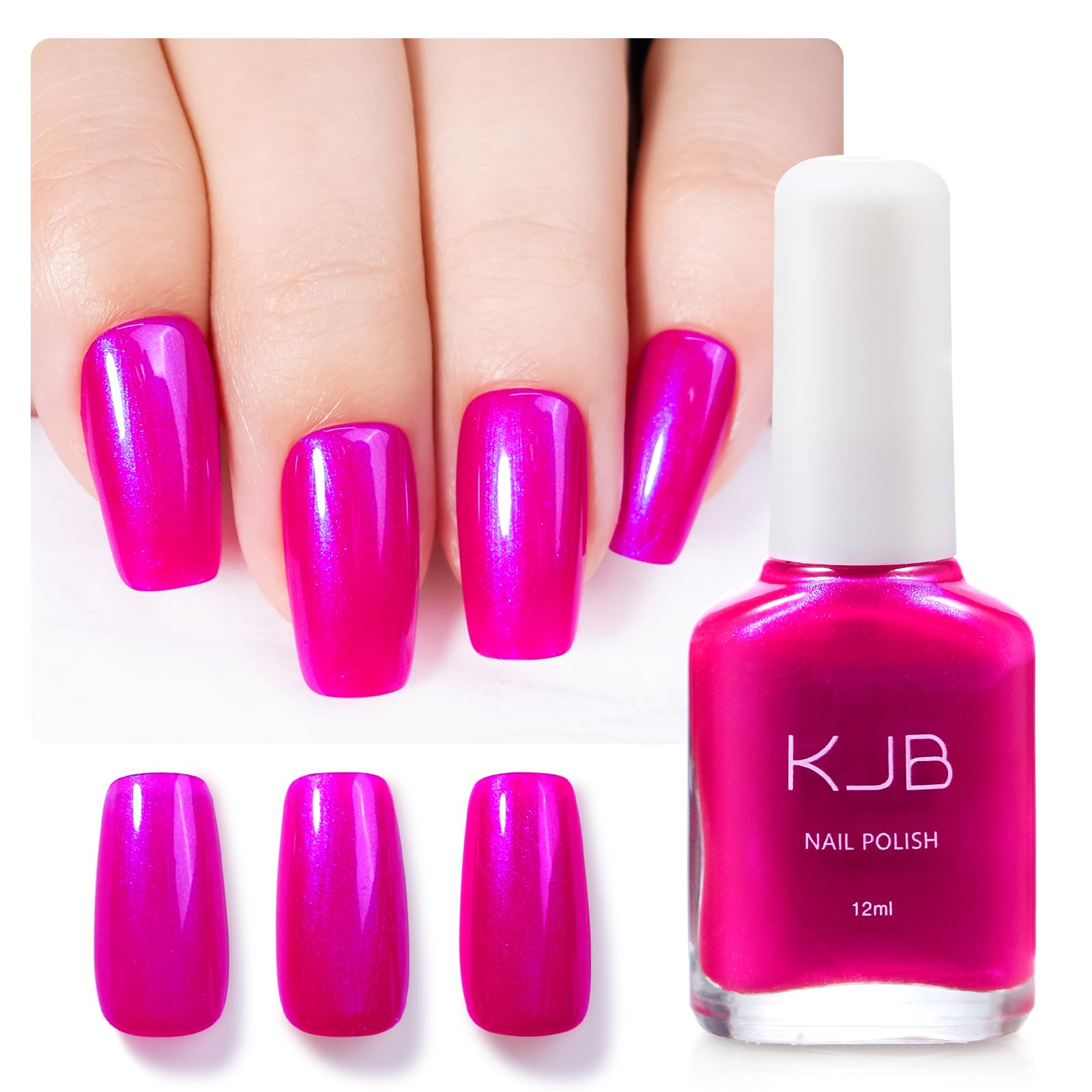 COSMOO front bottle showing hot pink blue shimmer and glossy finish benefit