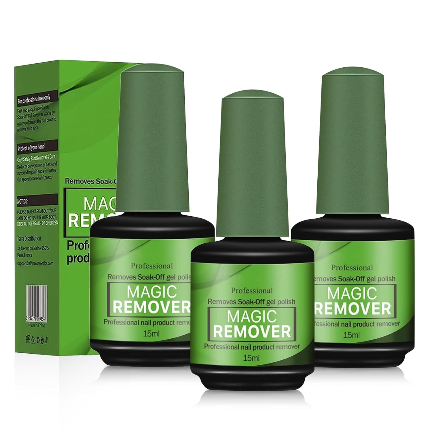 COSMOO front view of three 15ml bottles showing compact refillable convenience