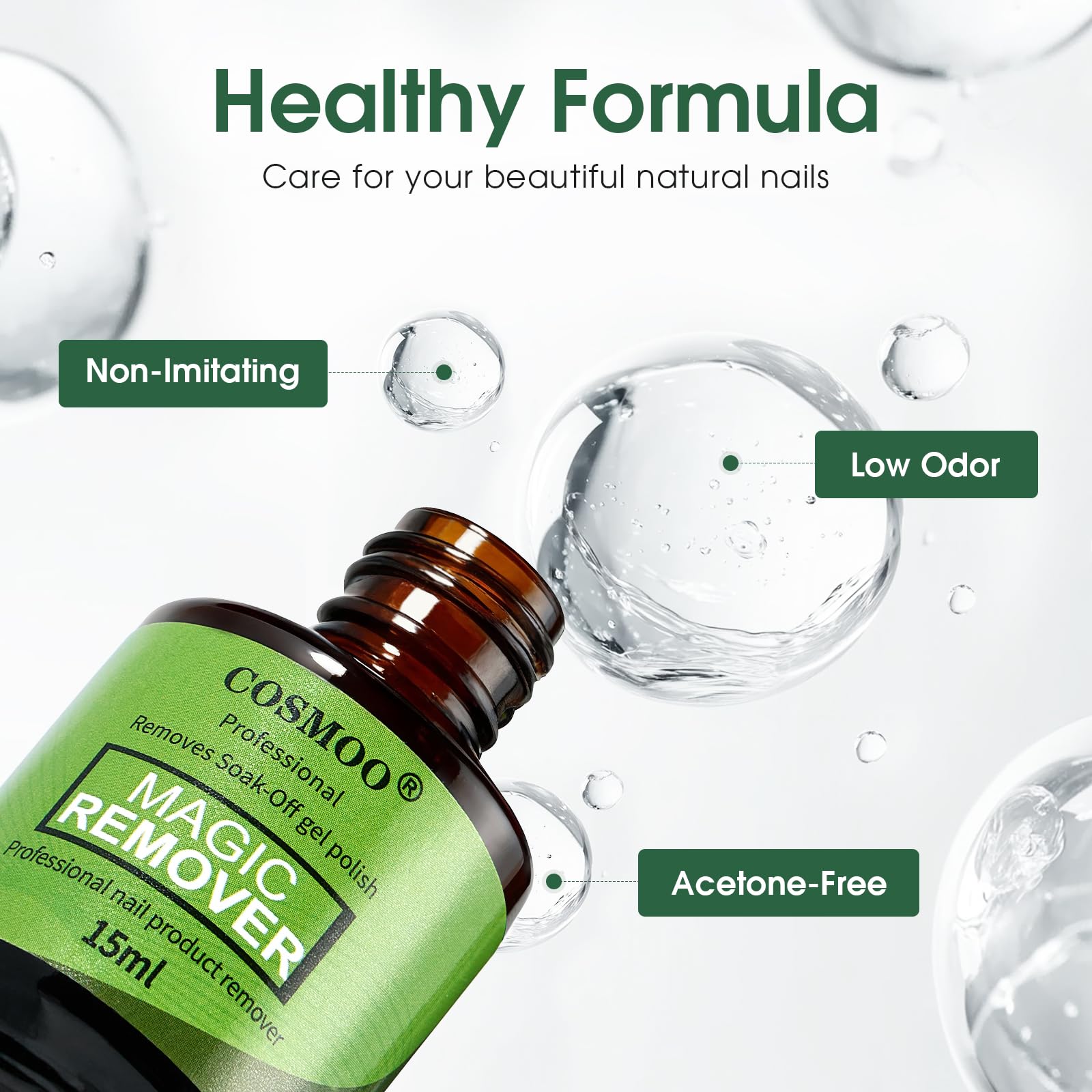 COSMOO label detail showing natural resin ingredients for gentle care