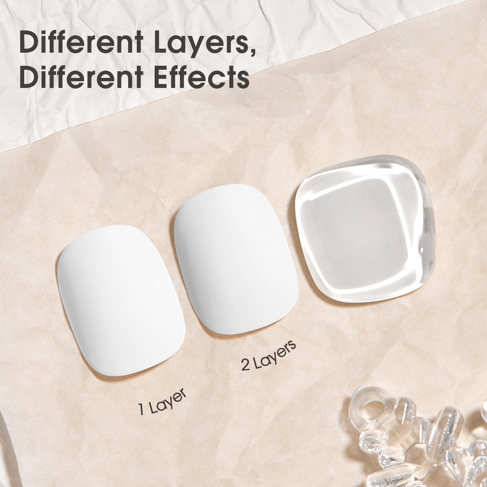 COSMOO with base and top coat bottles showing layering for longer wear