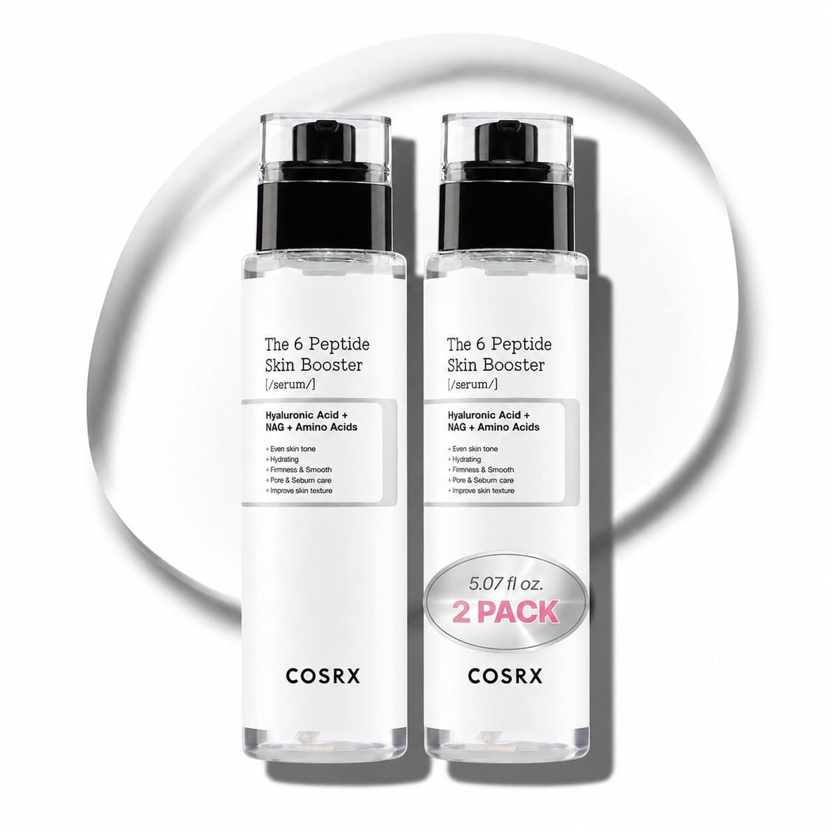 COSRX front packaging showing two peptide booster bottles for routine convenience and value