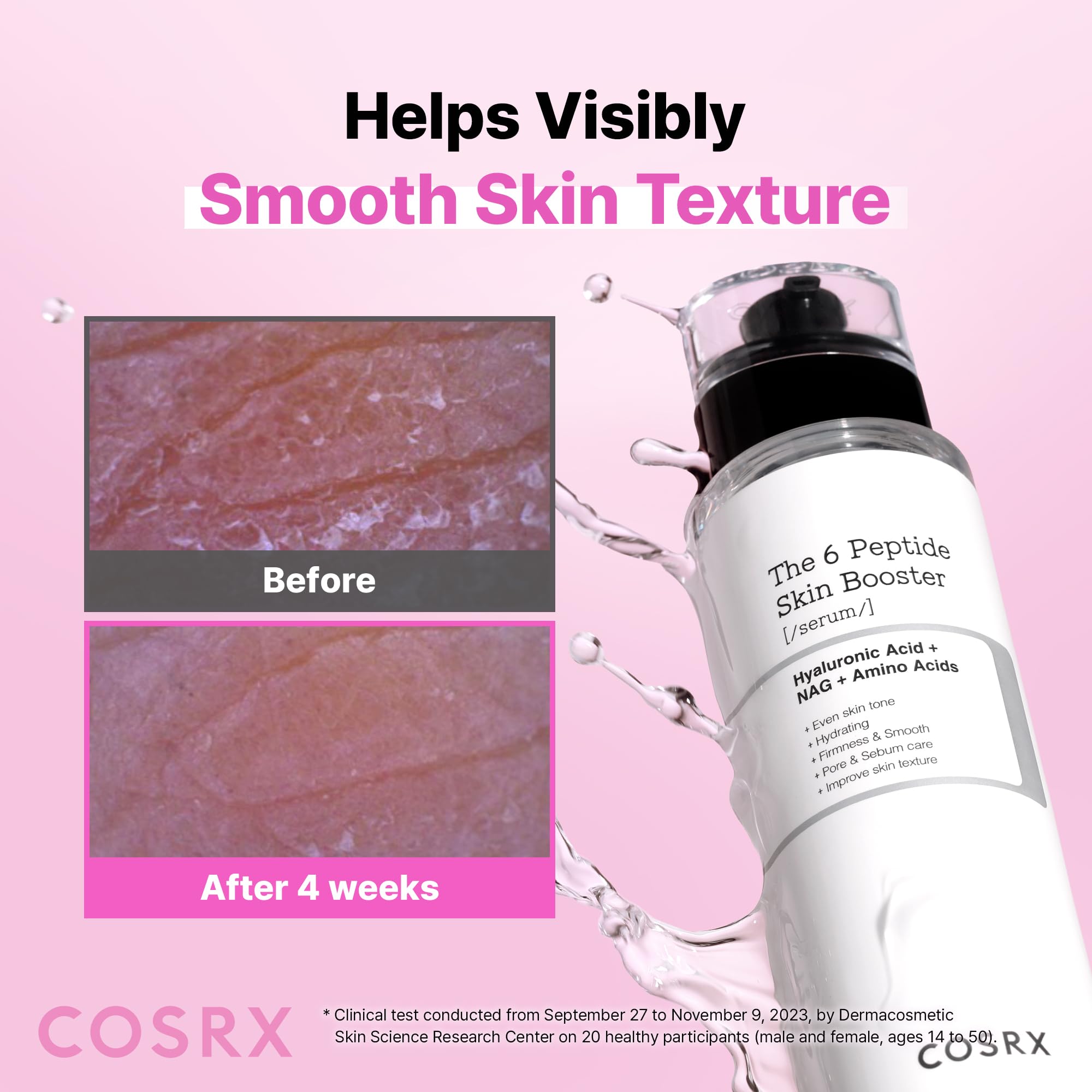 COSRX open cap dispensing clear booster illustrating controlled application and low-waste use
