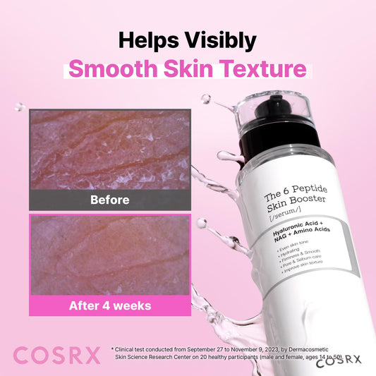 COSRX open cap dispensing clear booster illustrating controlled application and low-waste use