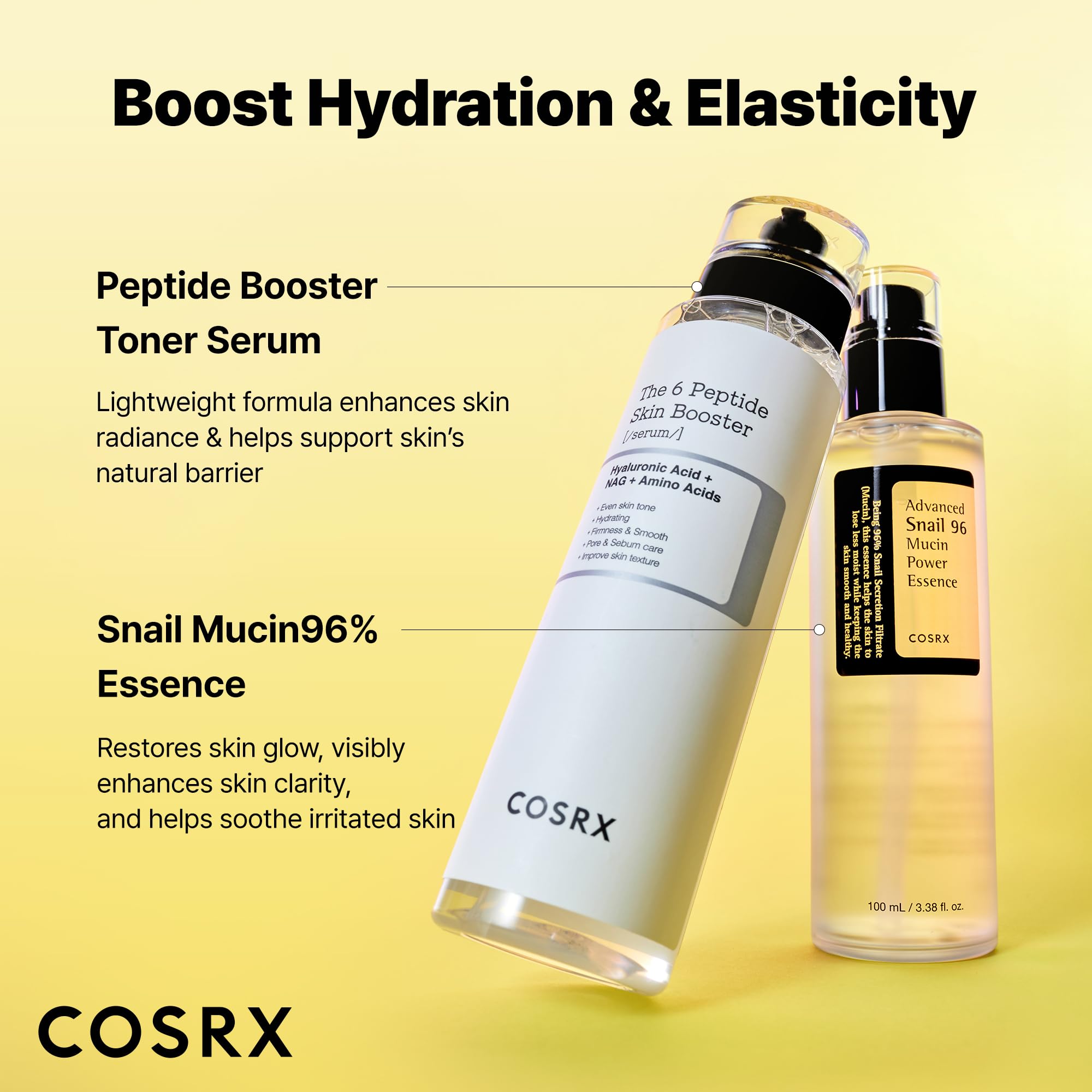 COSRX both bottles on vanity illustrating how they layer in routine