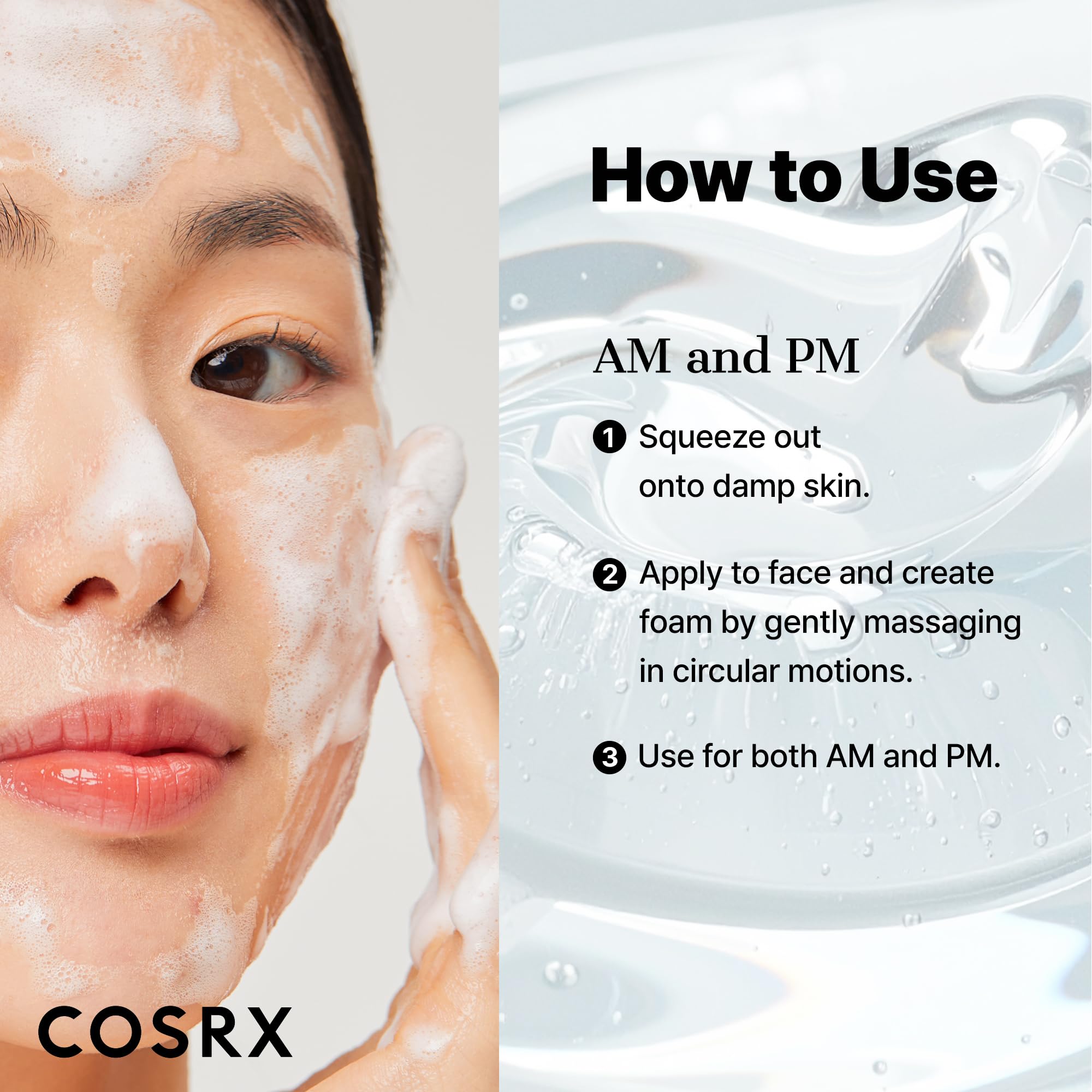 COSRX ingredient label close-up highlighting low-pH and BHA clarity