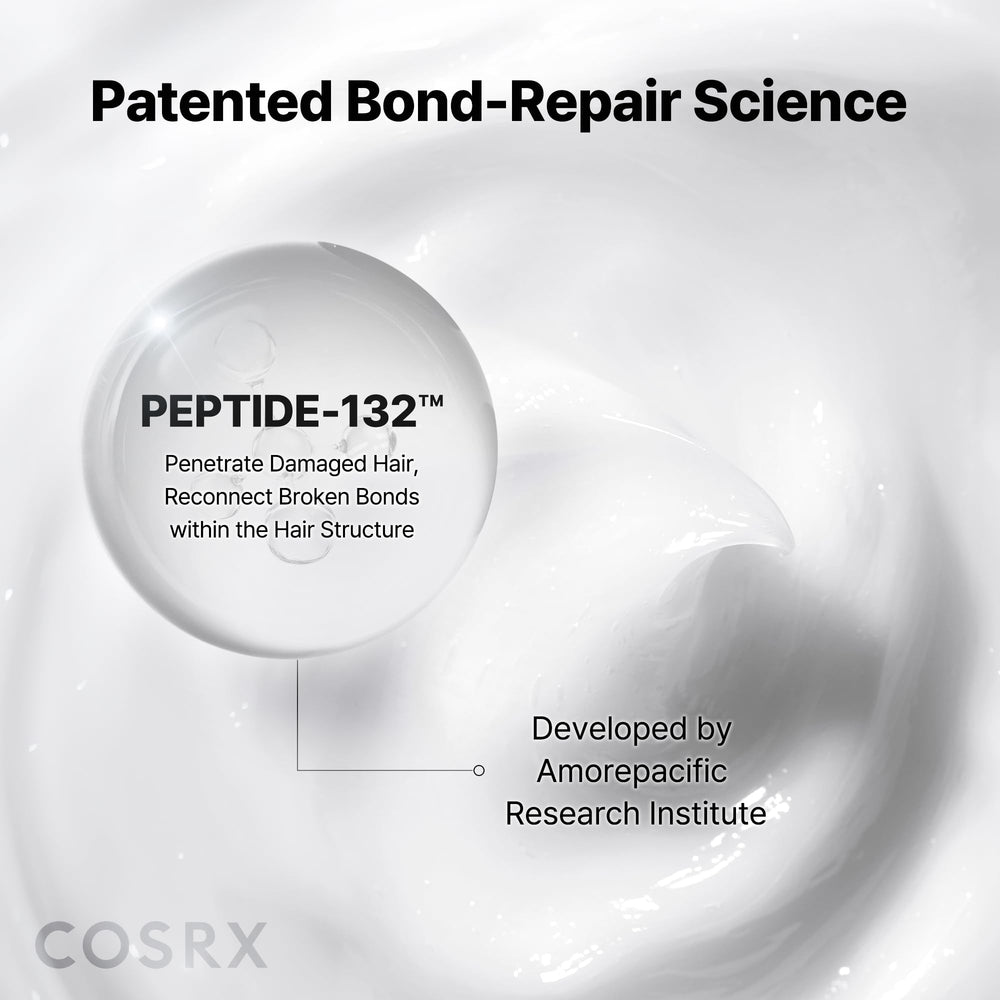 COSRX product being applied to damp hair mid-lengths, showing repair in action