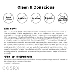 COSRX ingredient list close-up emphasizing sulfate-free formula and scalp comfort