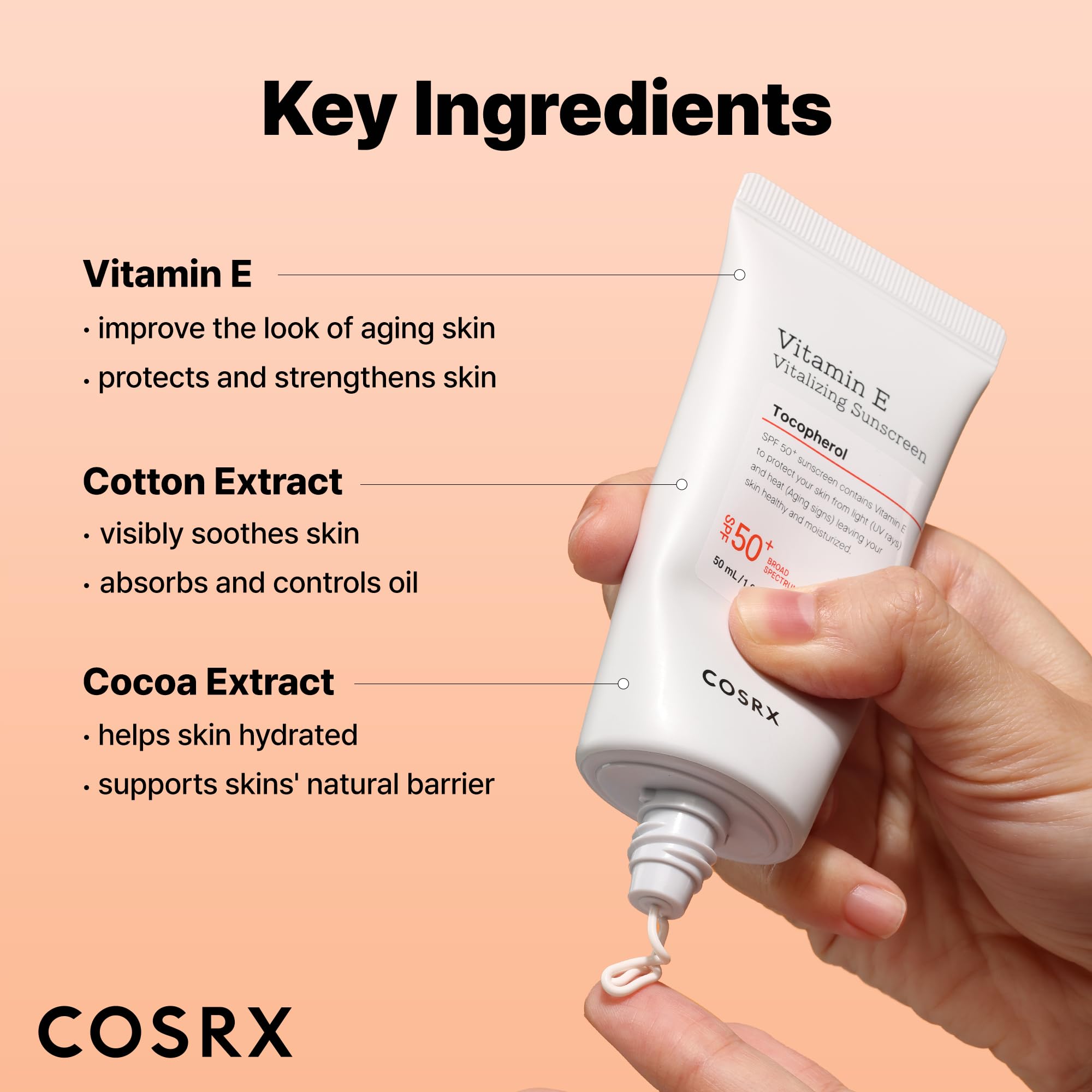 COSRX applying sunscreen on face demonstrating smooth, non-greasy finish benefit