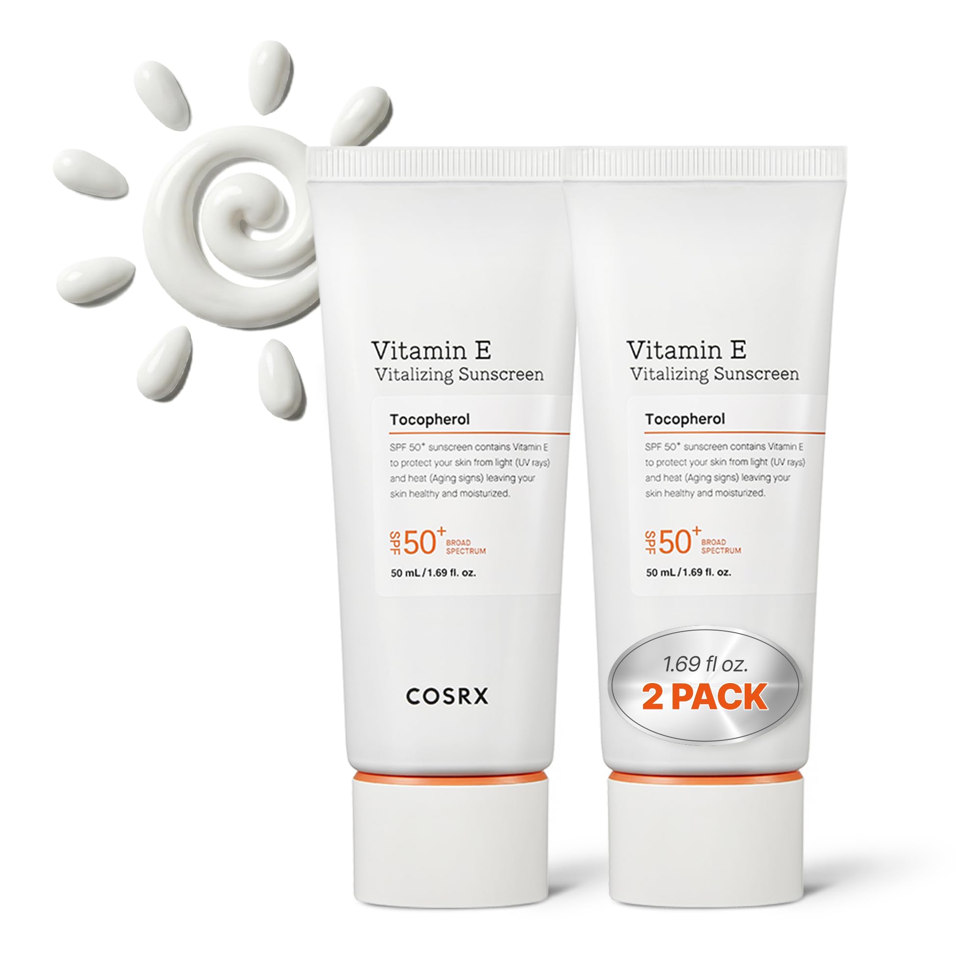 COSRX front packaging showing SPF50 and travel-friendly tubes benefit portability