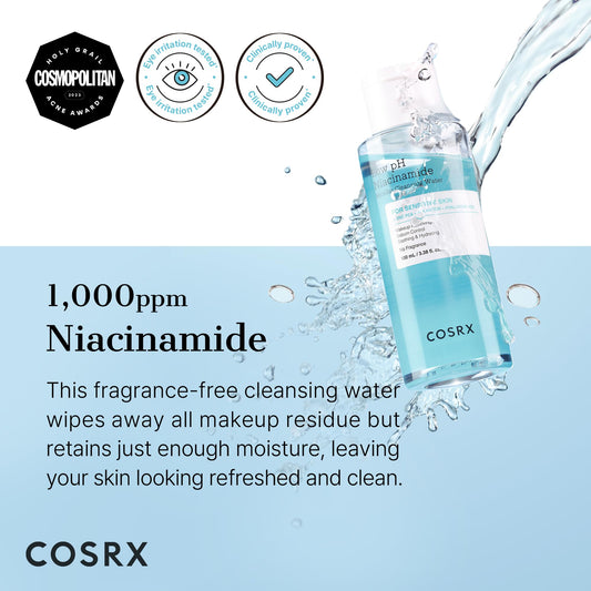 COSRX close-up of clear cleansing water texture for lightweight hydration