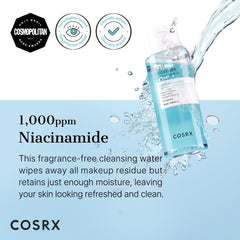 COSRX close-up of clear cleansing water texture for lightweight hydration