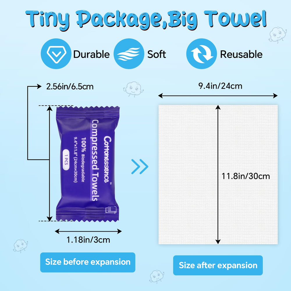 Cottonessence compressed coin close-up illustrating compact size and hygienic wrapping
