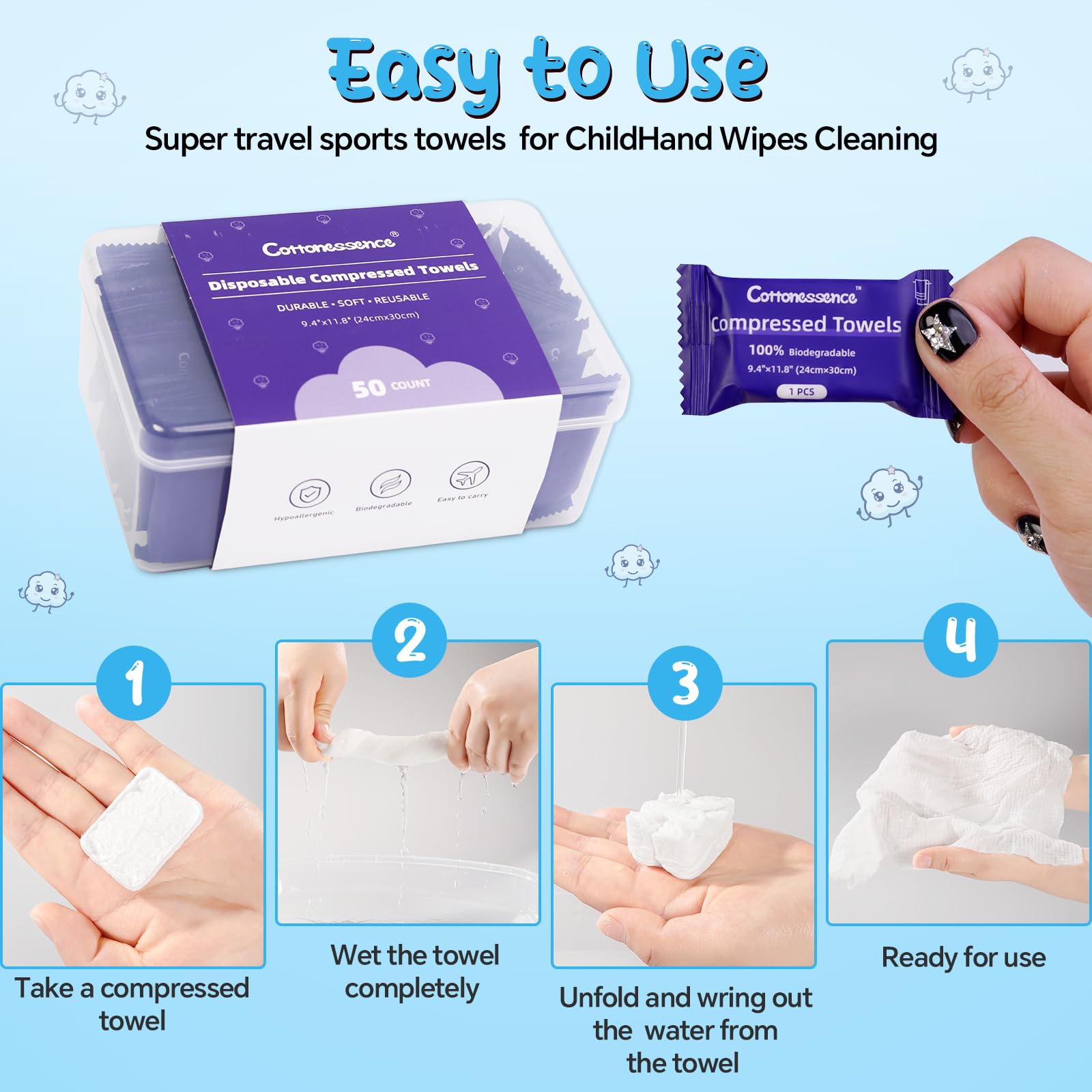 Cottonessence expanded towel flat to show full 9.4 x 11.8 inch cleaning surface