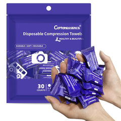 Cottonessence front packaging showing 30-count travel towels and benefits