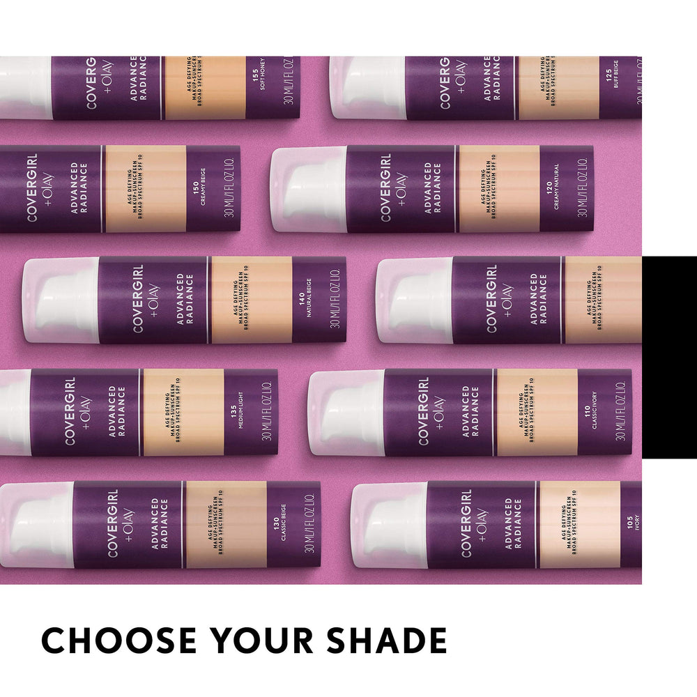 COVERGIRL bottle beside a one-ounce marker showing true product size and travel-friendly benefit