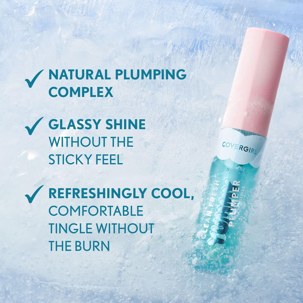 COVERGIRL lip swatch on model showing minty, glassy shine and fuller look