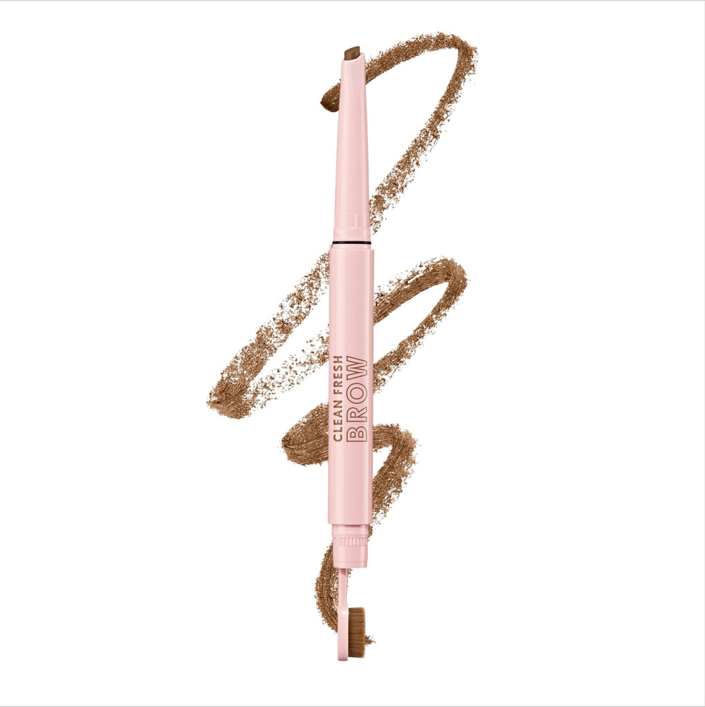 COVERGIRL brow pomade front packaging showing compact pencil and cap, clear benefit