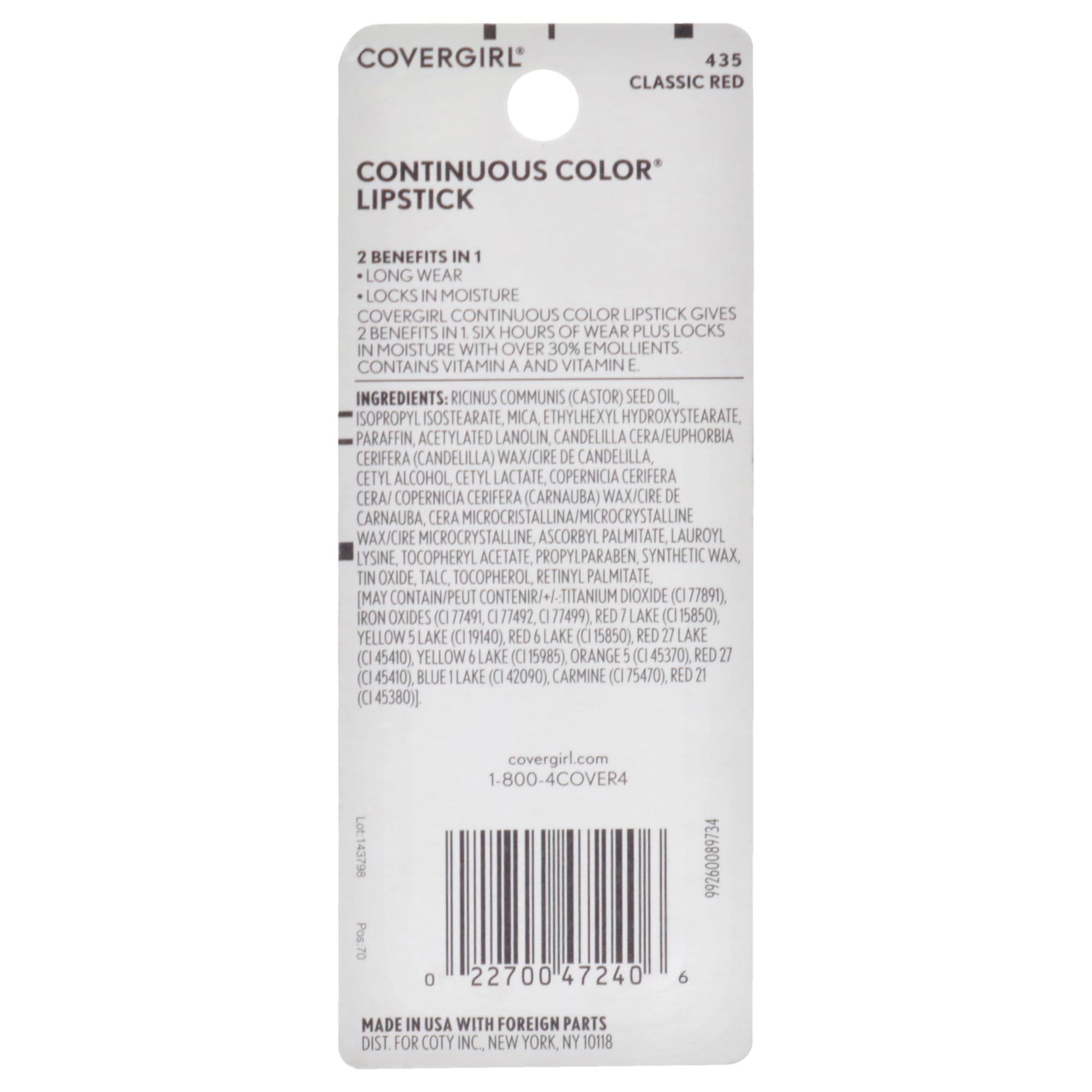 COVERGIRL close-up of lipstick bullet highlighting smooth texture and pigment