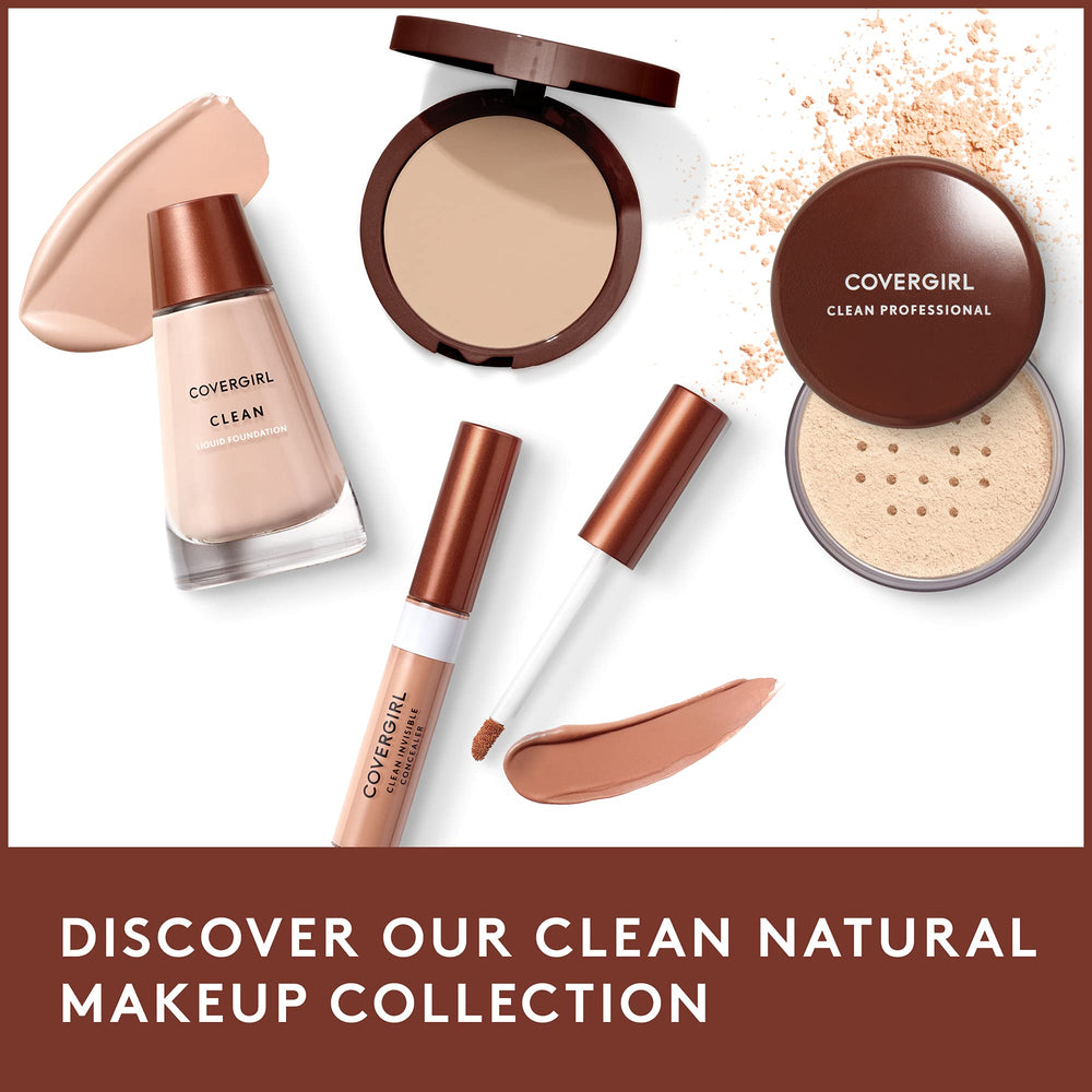 COVERGIRL bottle beside Clean Normal Powder demonstrating long-wear option