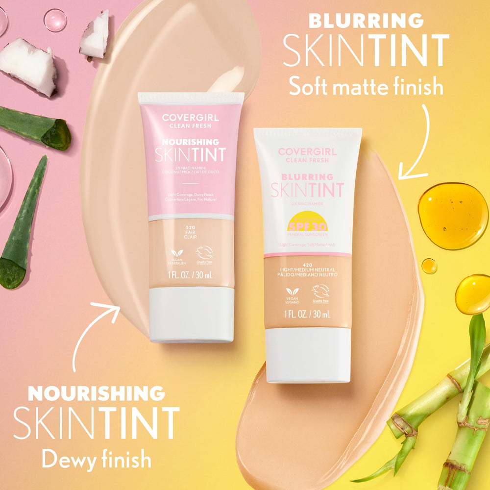 COVERGIRL bottle with coconut and aloe ingredients highlighting nourishment