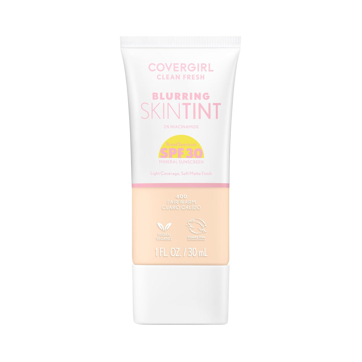 COVERGIRL front packaging showing bottle and cap, easy-touse benefit