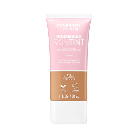 covergirl front packaging showing bottle and shade 590 tan/rich for natural coverage