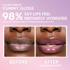 COVERGIRL tube of 150 Sugar Poppy showing color payoff and portable size