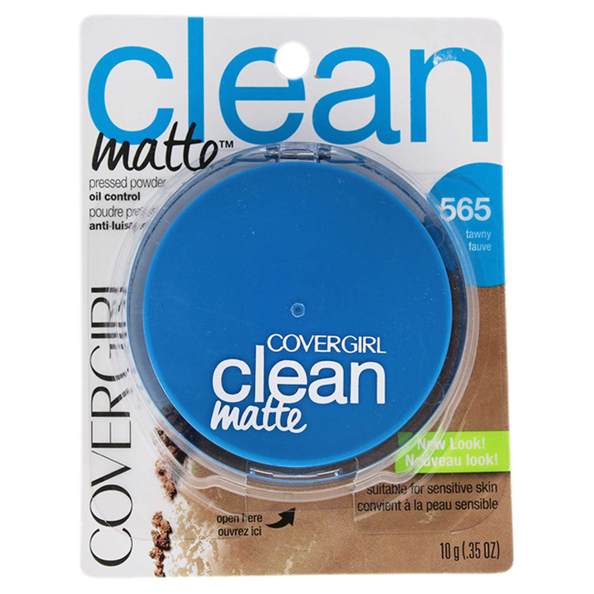 COVERGIRL compact front view showing tawny shade and travel-ready design for quick touch-ups