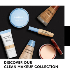 COVERGIRL bottle beside makeup bag showing travel-friendly benefit