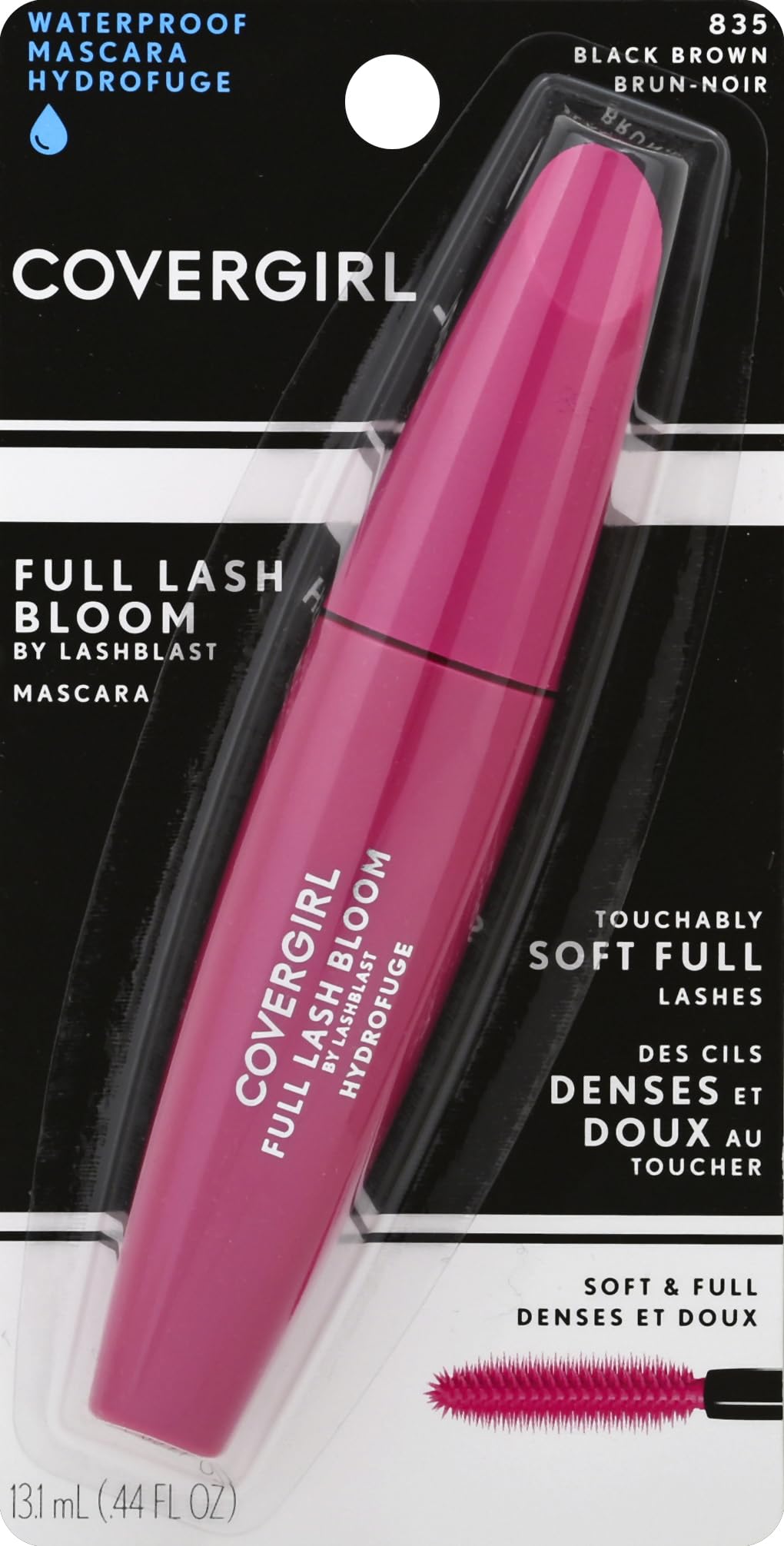COVERGIRL Full Lash Bloom front packaging showing brush and shade benefits