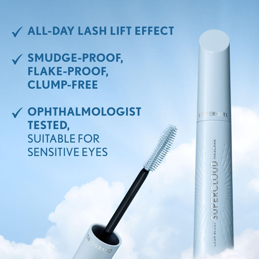COVERGIRL flatlay with mascara and cosmetics portraying everyday wearable benefits