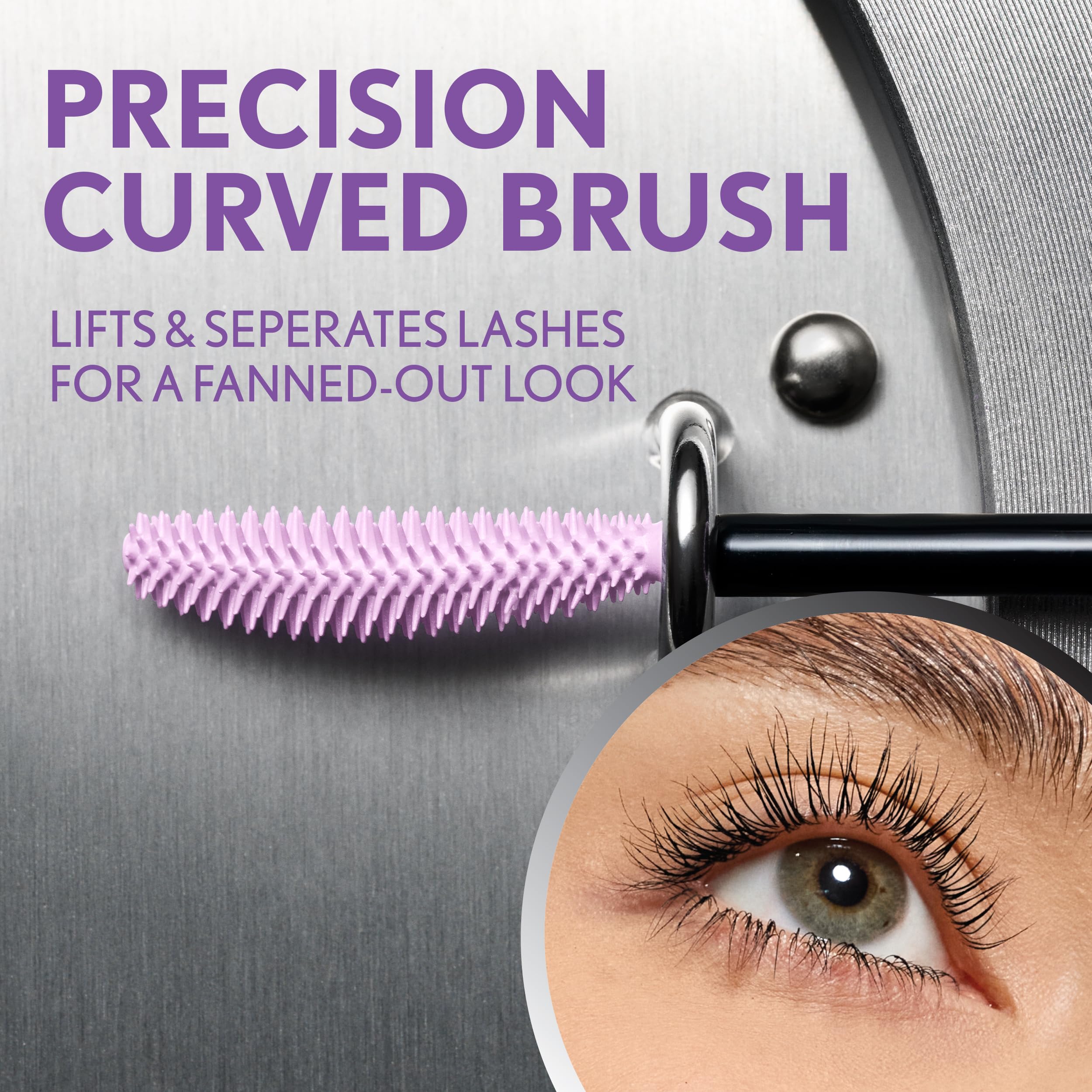 COVERGIRL black formula swatch showing smooth texture benefit: clump-free finish