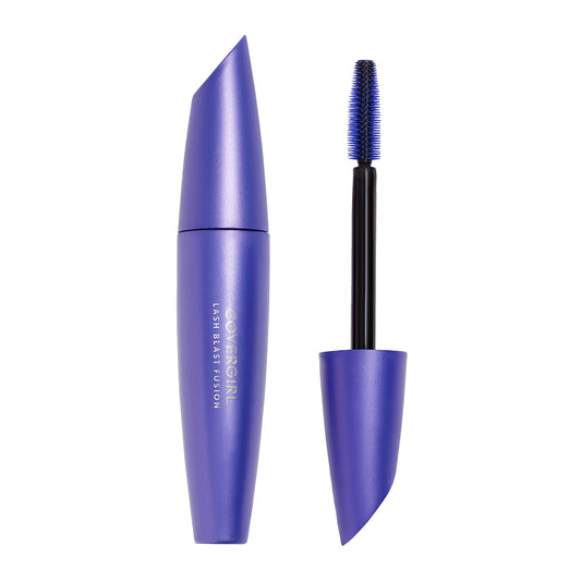 Covergirl Lash Blast Fusion front packaging showing bottle and shade benefits