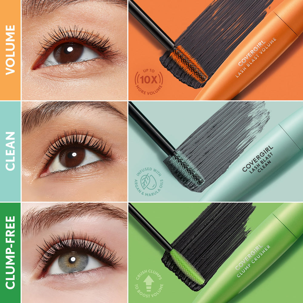 COVERGIRL model wearing very black lashes showcasing amplified volume and polished look