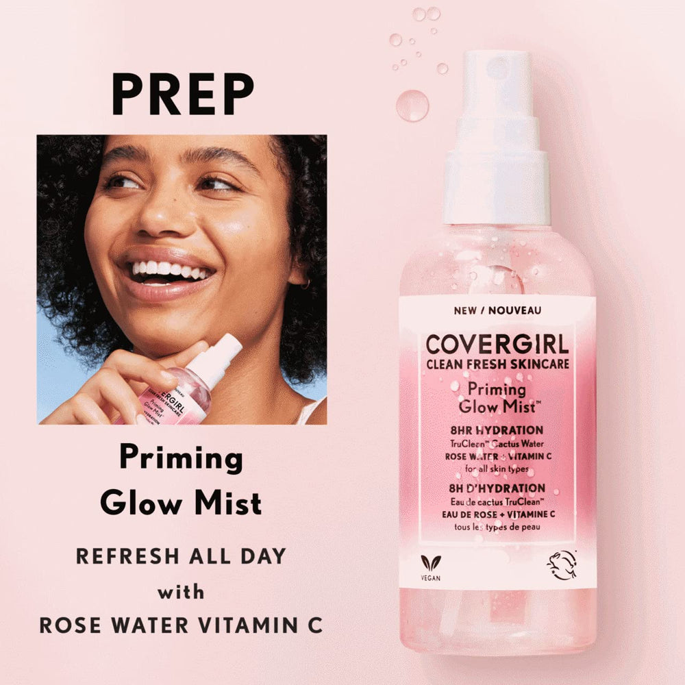 COVERGIRL model spritzing mist for refreshed, dewy finish