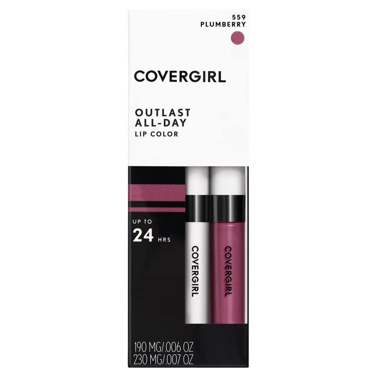 COVERGIRL front packaging showing shade 559 Plum Berry and benefits