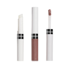 COVERGIRL open duo view displaying base color and topcoat, easy two-step application benefit