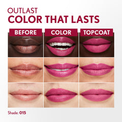COVERGIRL lip color swatch 015 Epic displaying rich pigment and longwear benefit