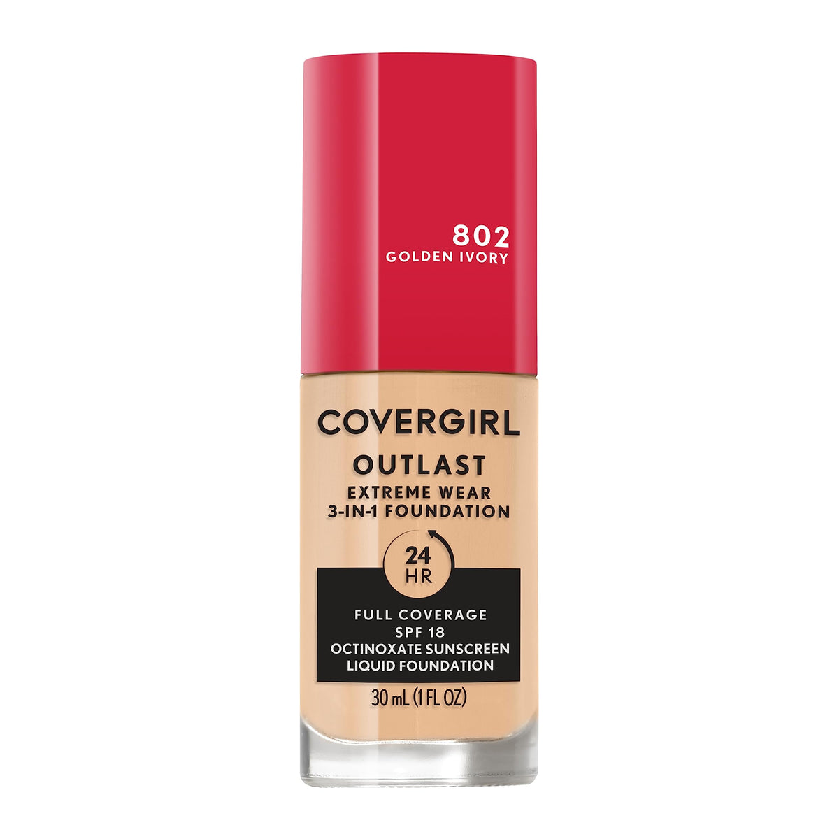 COVERGIRL front bottle showing label and shade for easy identification and selection