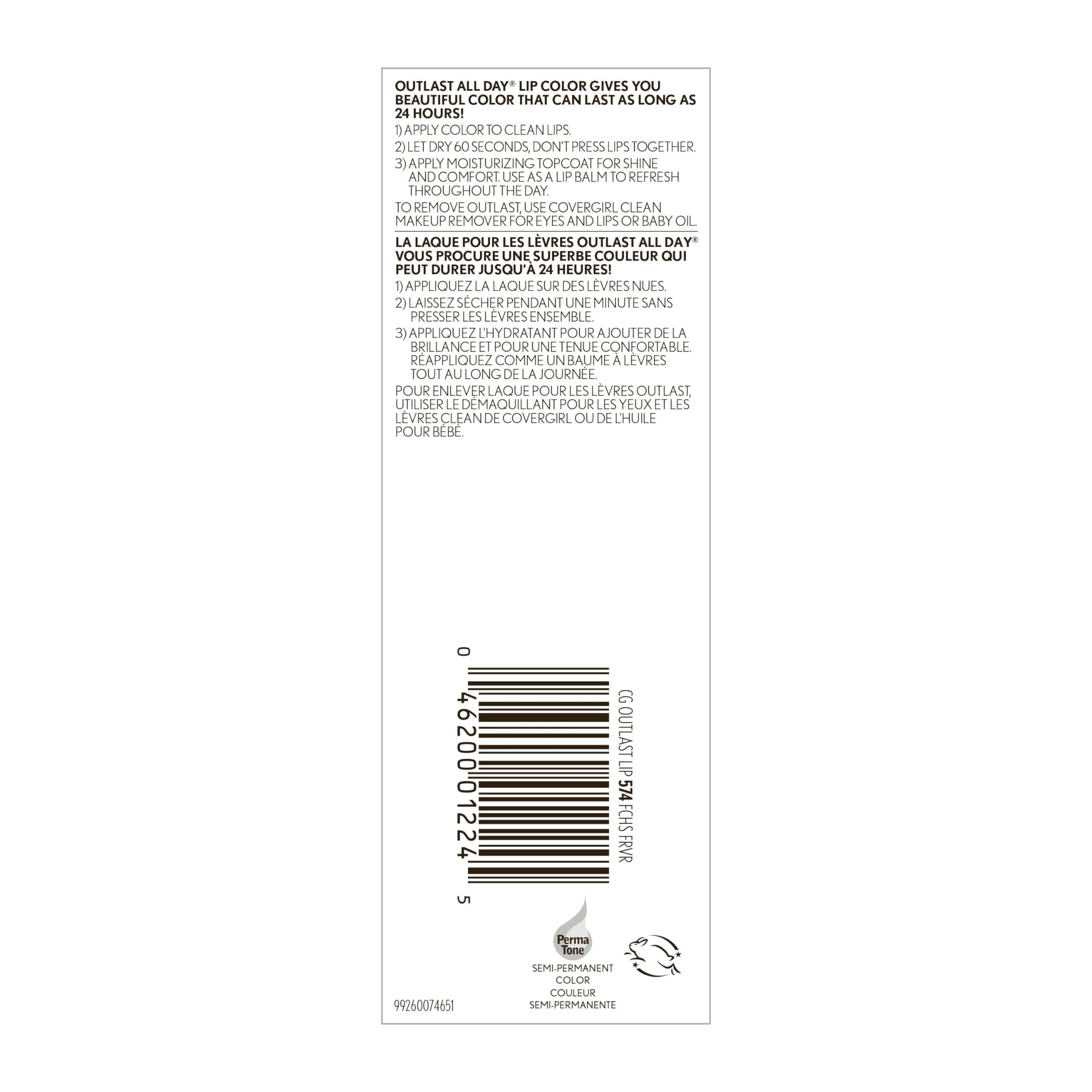 COVERGIRL Outlast packaging ingredients label showing cruelty-free certification reassurance