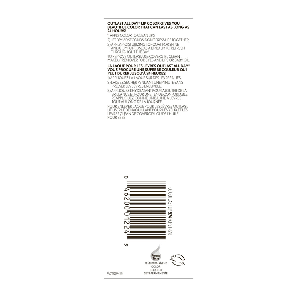 COVERGIRL Outlast packaging ingredients label showing cruelty-free certification reassurance