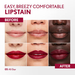 COVERGIRL Outlast on lips in 05 All-Star showcasing satin finish that looks polished