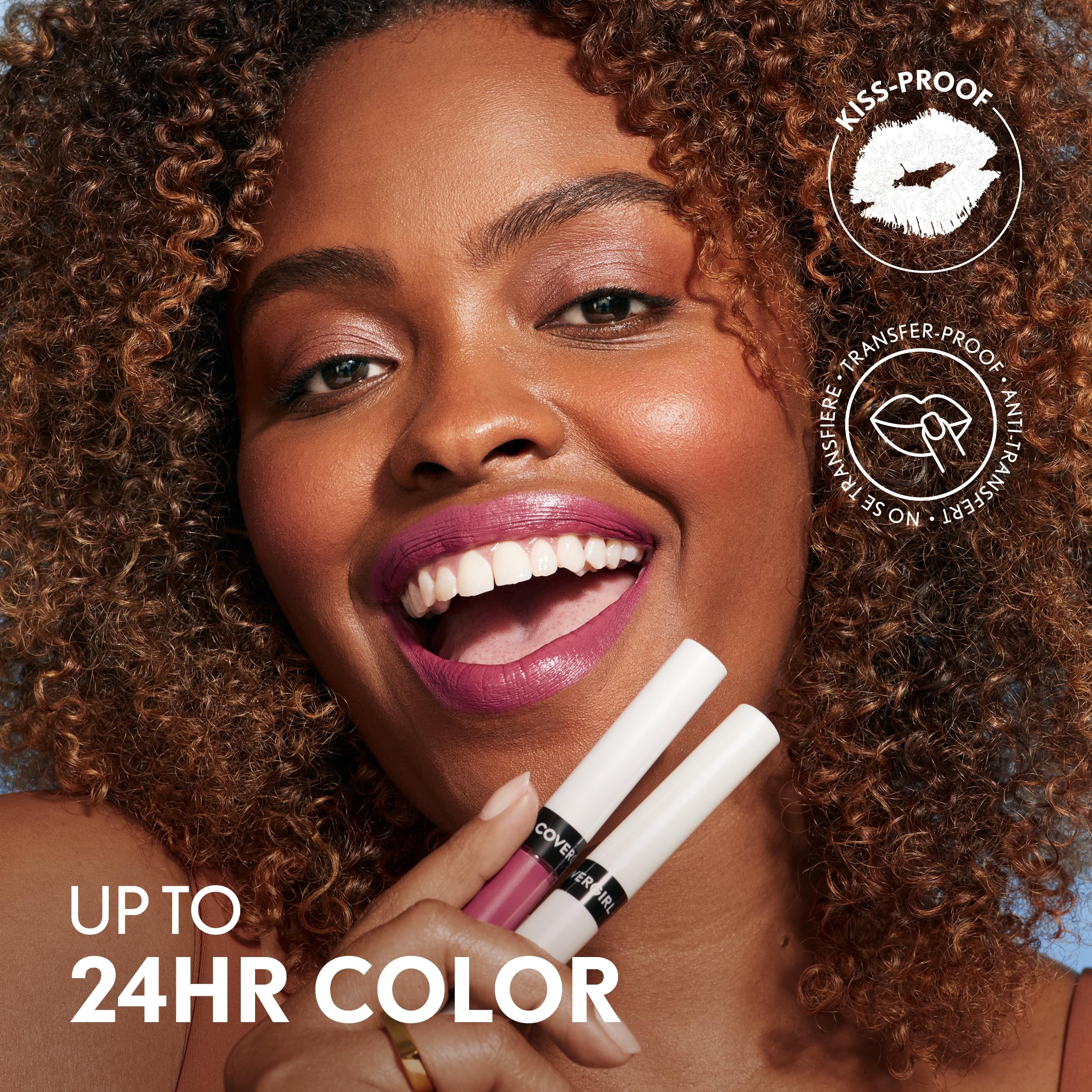 COVERGIRL open lip duo showing color stick and topcoat to demonstrate two-step use