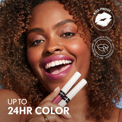 COVERGIRL open lip duo showing color stick and topcoat to demonstrate two-step use