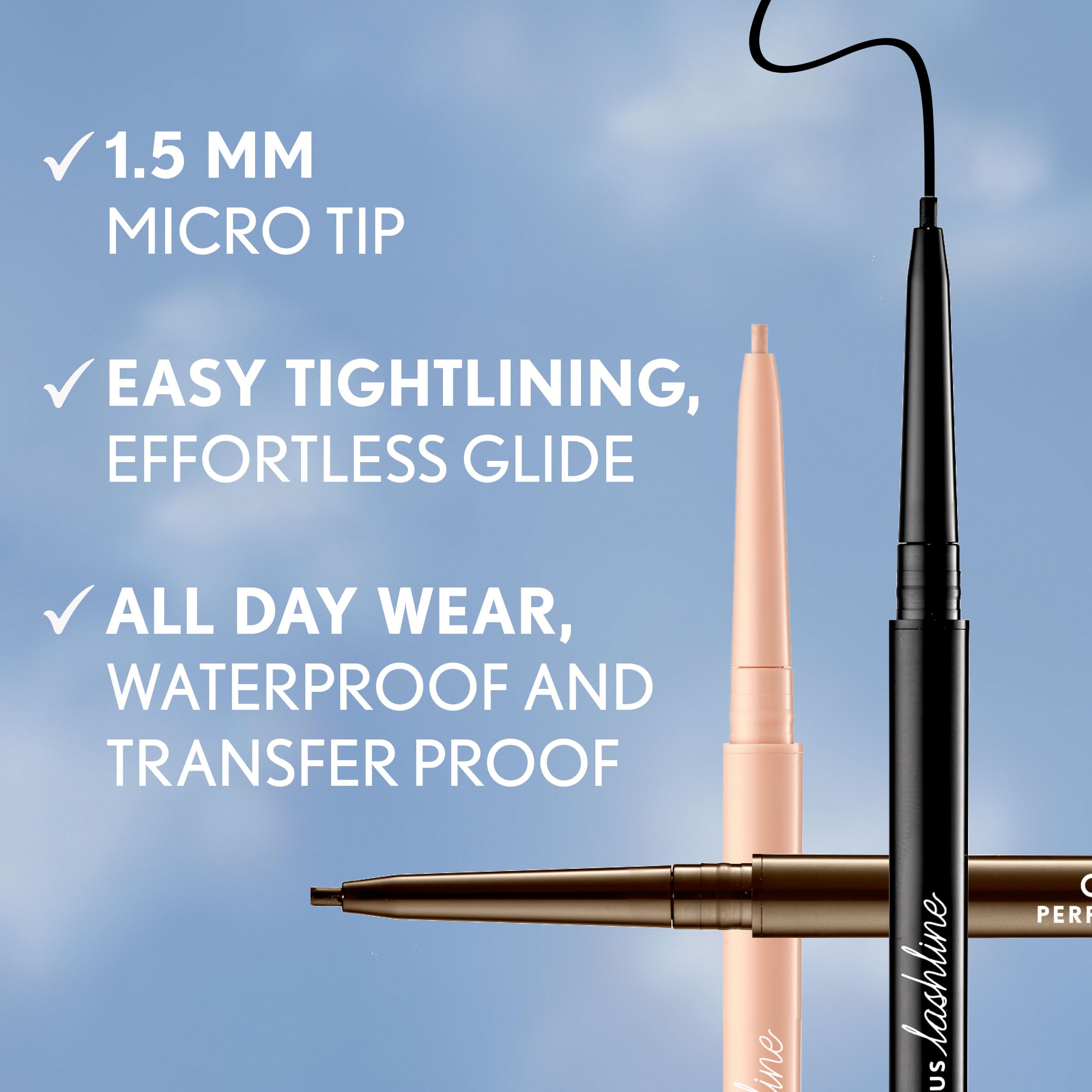 COVERGIRL pencil held in hand to show compact size and portability