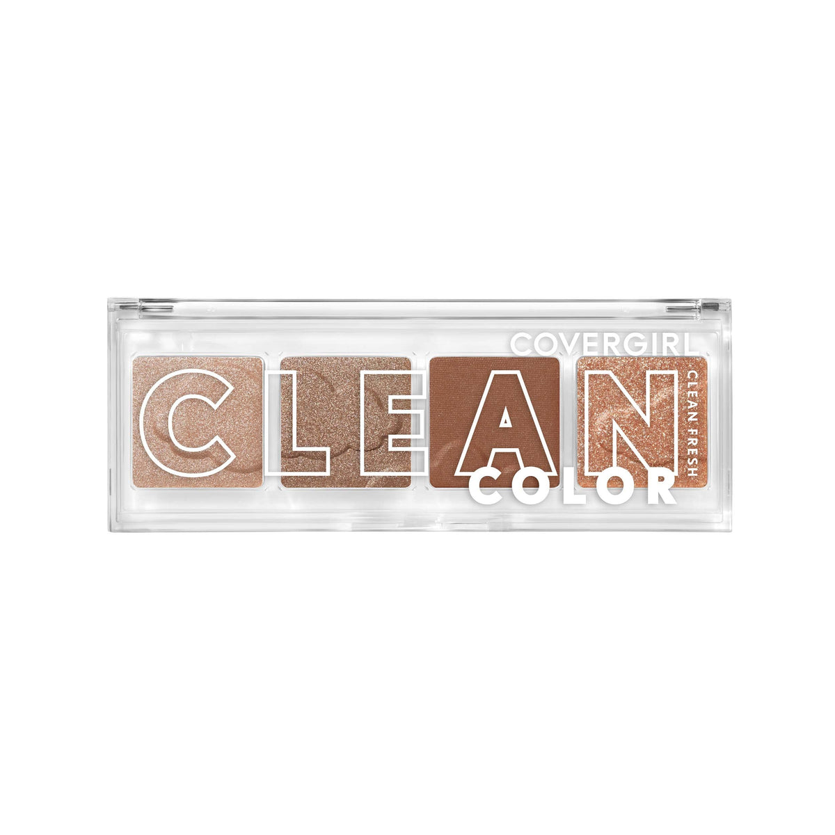 COVERGIRL shimmering beige front pan shows clean packaging and color payoff