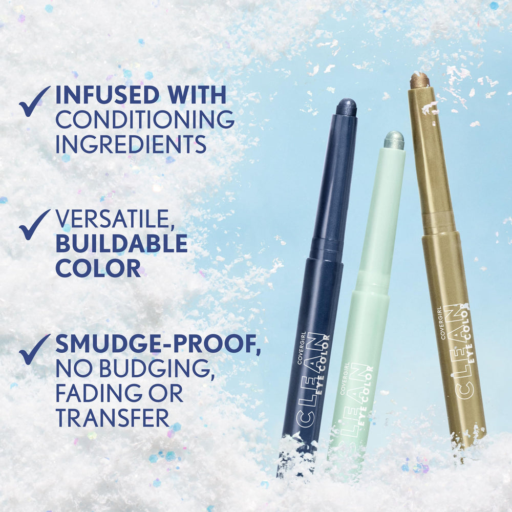CoverGirl pencil applied on eyelid demonstrating frosted, luminous finish